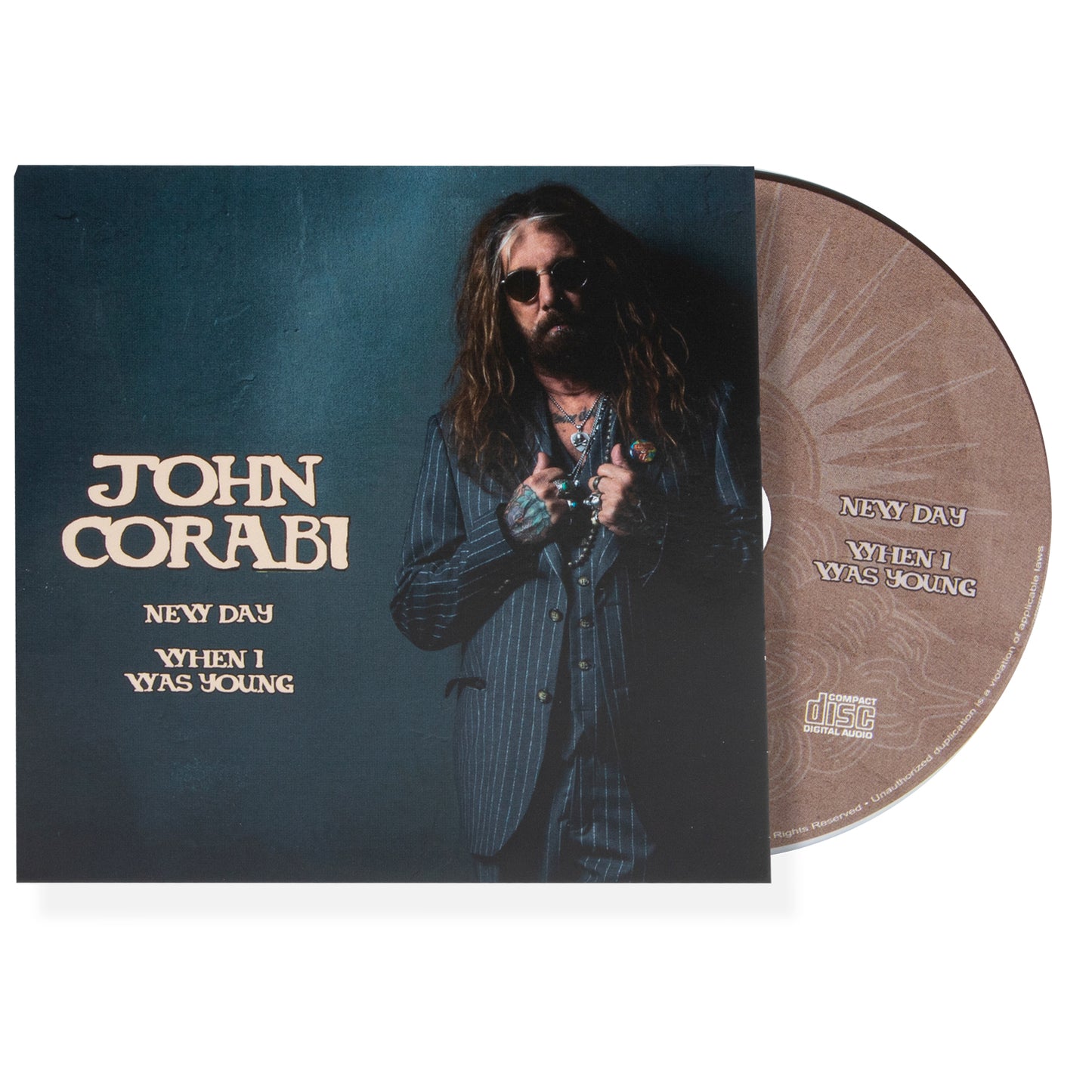CD cover of 'New Day When I Was Young' by John Corabi with a dark blue background and a photo of the artist.