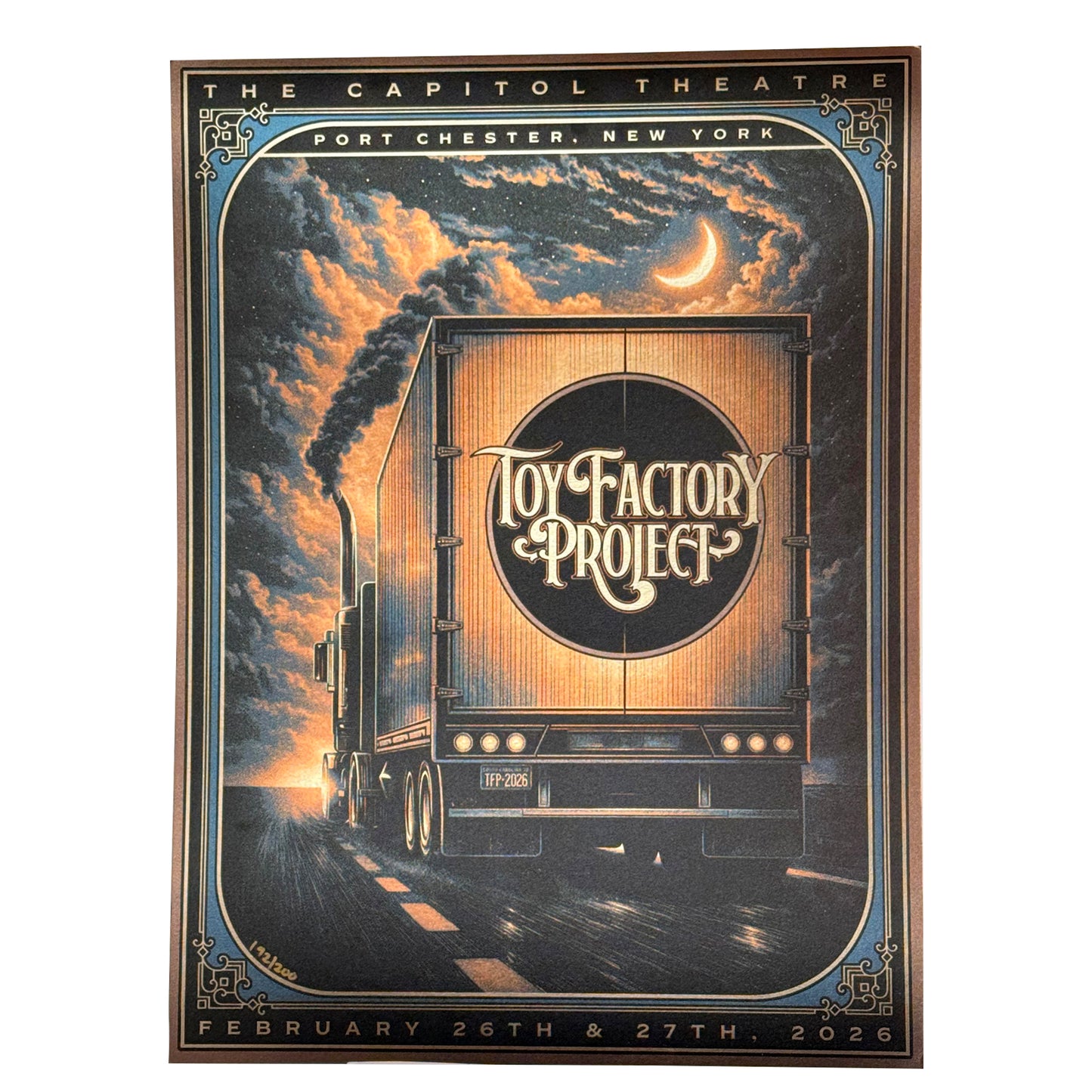 Poster for The Capitol Theatre featuring the Toy Factory Project with a truck and sunset design.