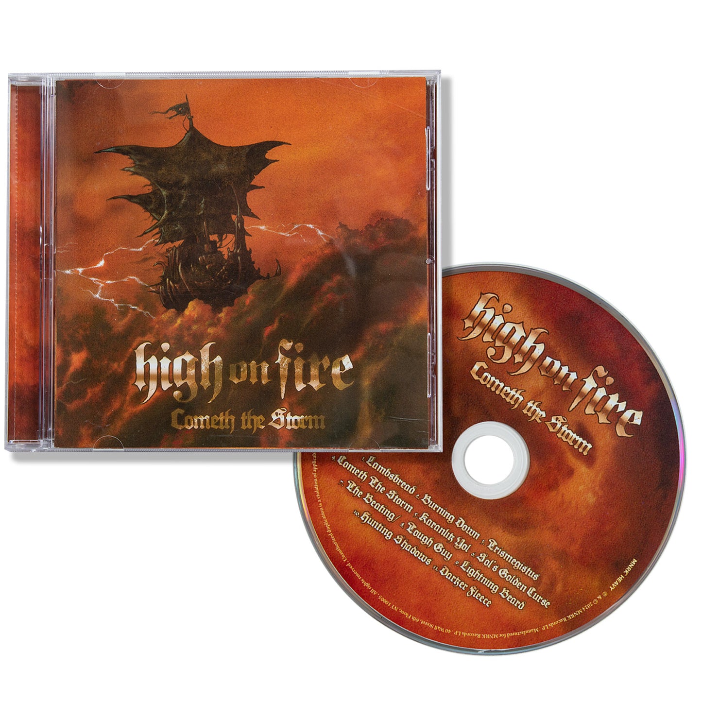 CD and cover of 'High on Fire' album 'Cometh the Storm' on a white background