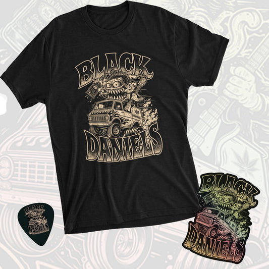 Black Daniels Tee with Bonus Sticker and Pick
