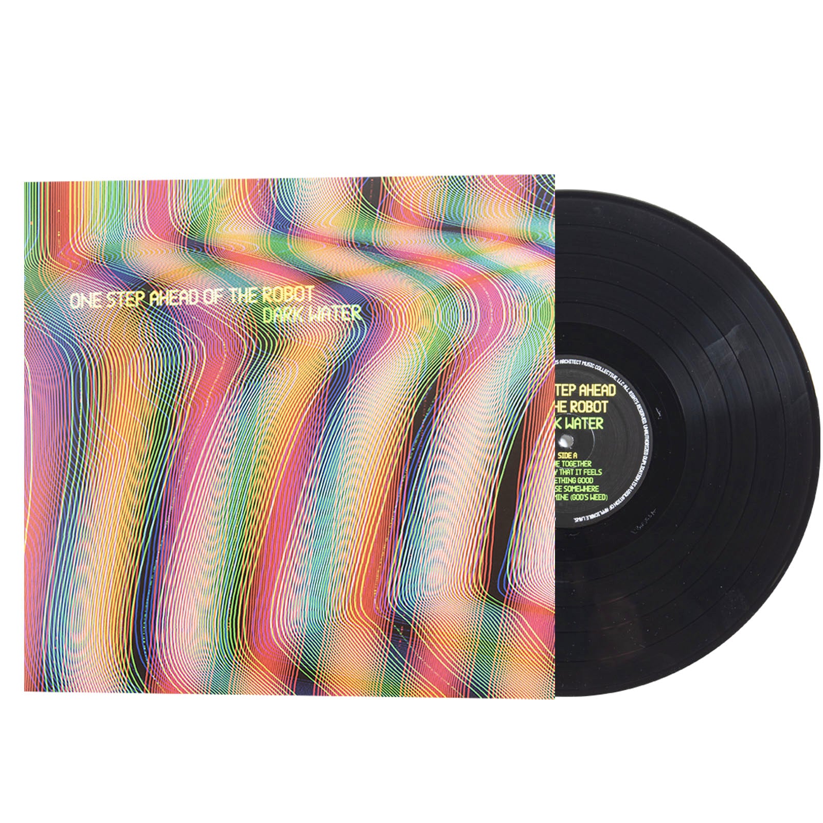 Vinyl record with colorful sleeve titled 'One Step Ahead of the Robot Dark Water'.
