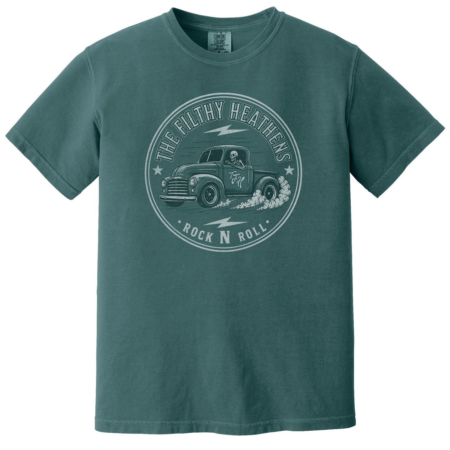The Filthy Heathens Skeletal Truck Tee Blue Spruce