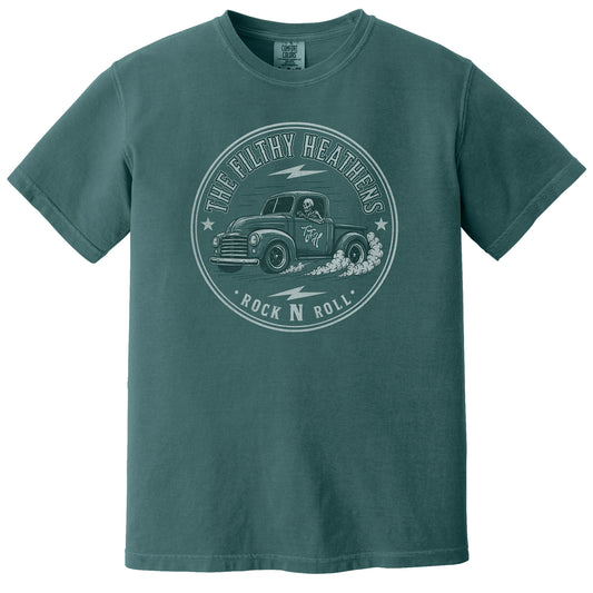 The Filthy Heathens Skeletal Truck Tee Blue Spruce