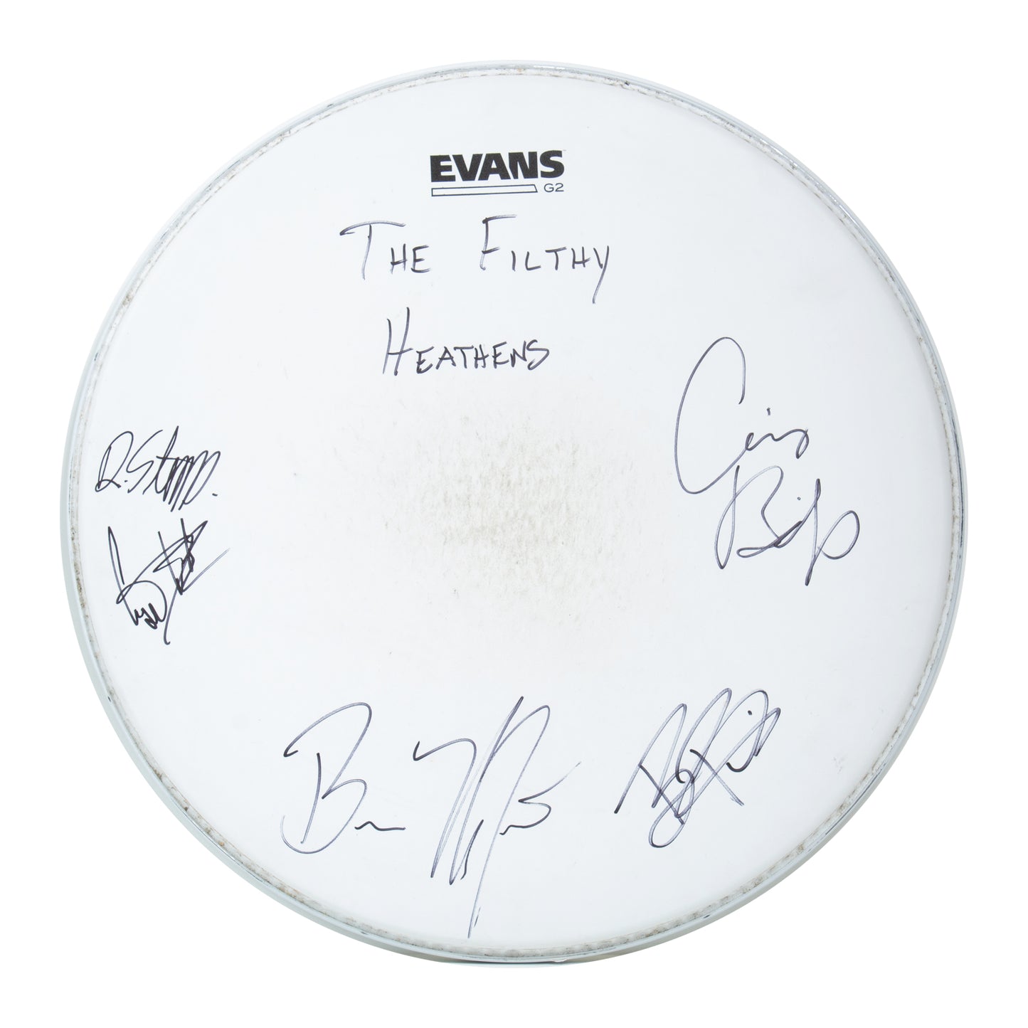 The Filthy Heathens Autographed Stage Played Drum Head