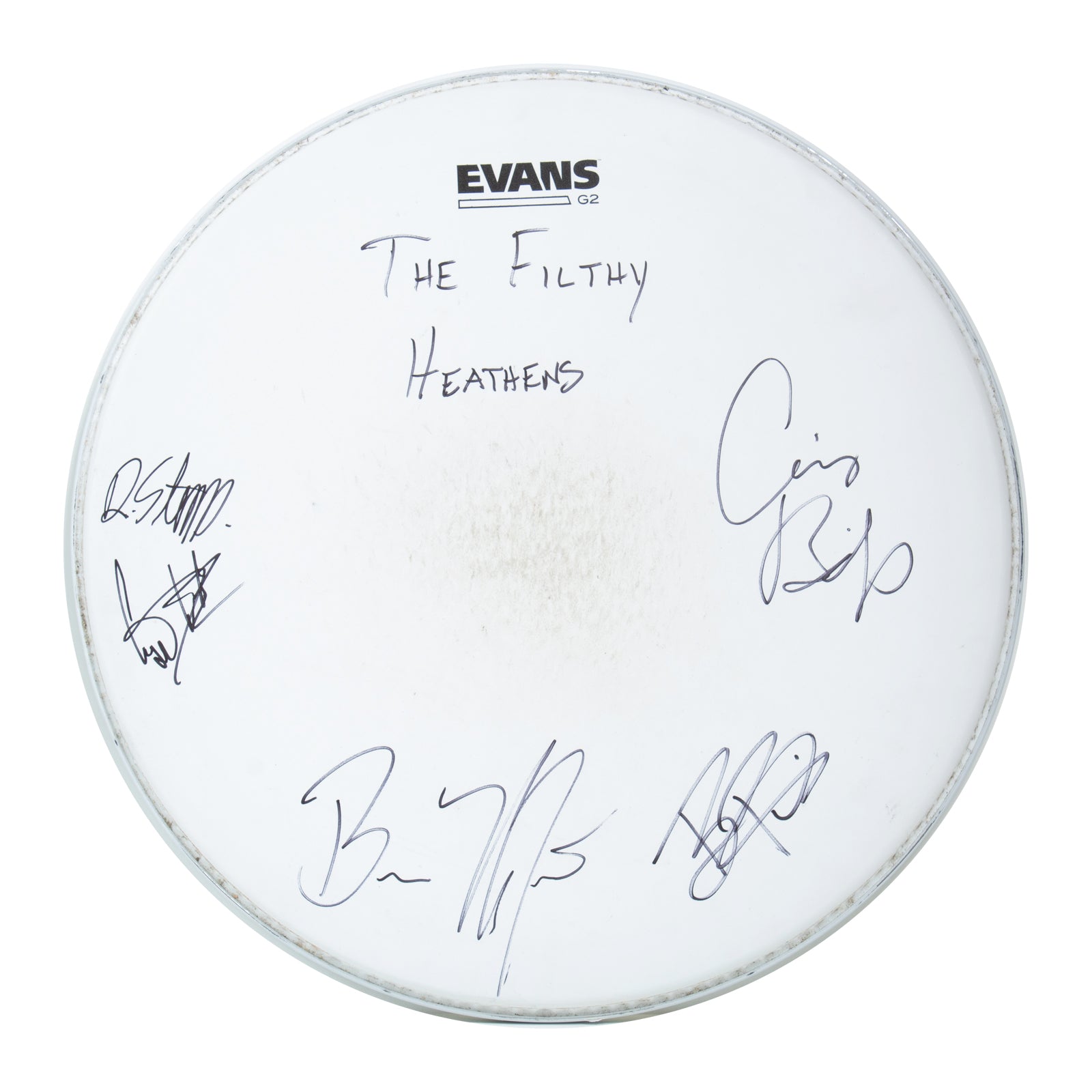The Filthy Heathens Autographed Stage Played Drum Head