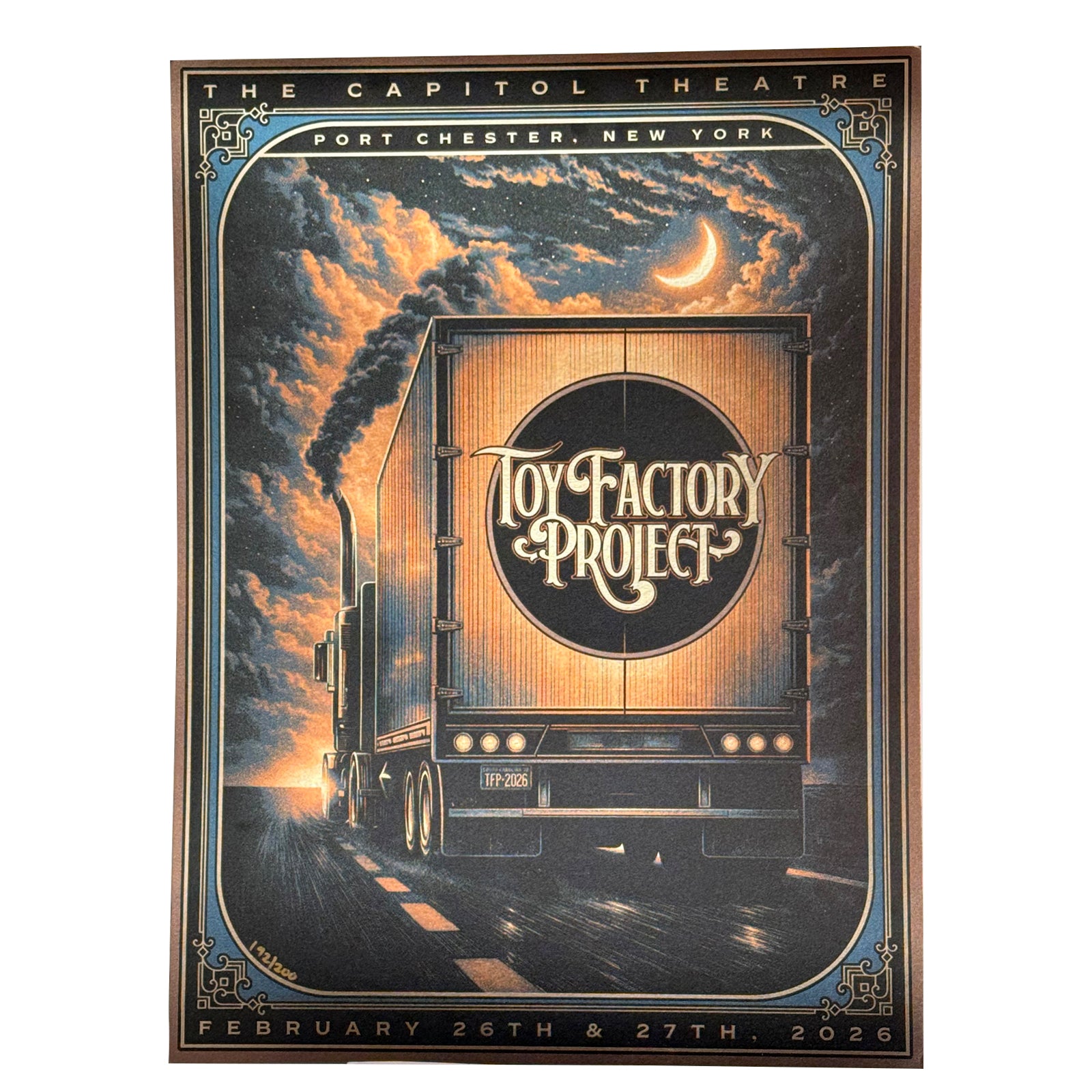 Poster for The Capitol Theatre featuring the Toy Factory Project with a truck and sunset design.