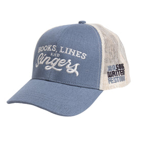 30ASWF Hooks Lines and Singers Blue Eco Trucker Hat
