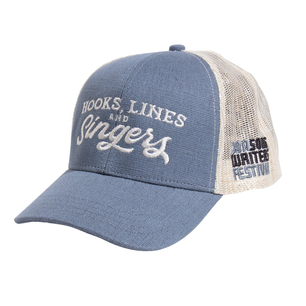 30ASWF Hooks Lines and Singers Blue Eco Trucker Hat