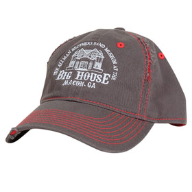 The Big House Hat Distressed Gray with Red Stitching