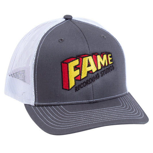 Gray and White Mesh hat with Fame Logo